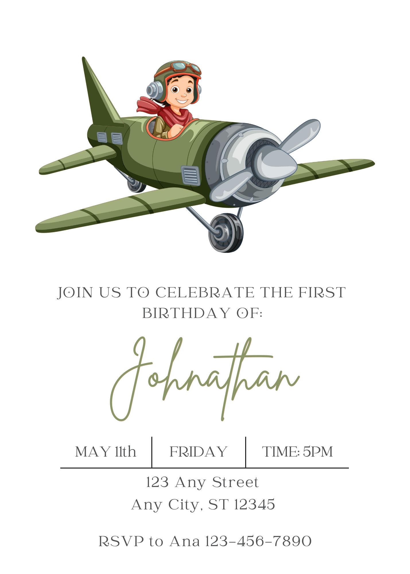 Minimalistic Airplane Birthday Invite