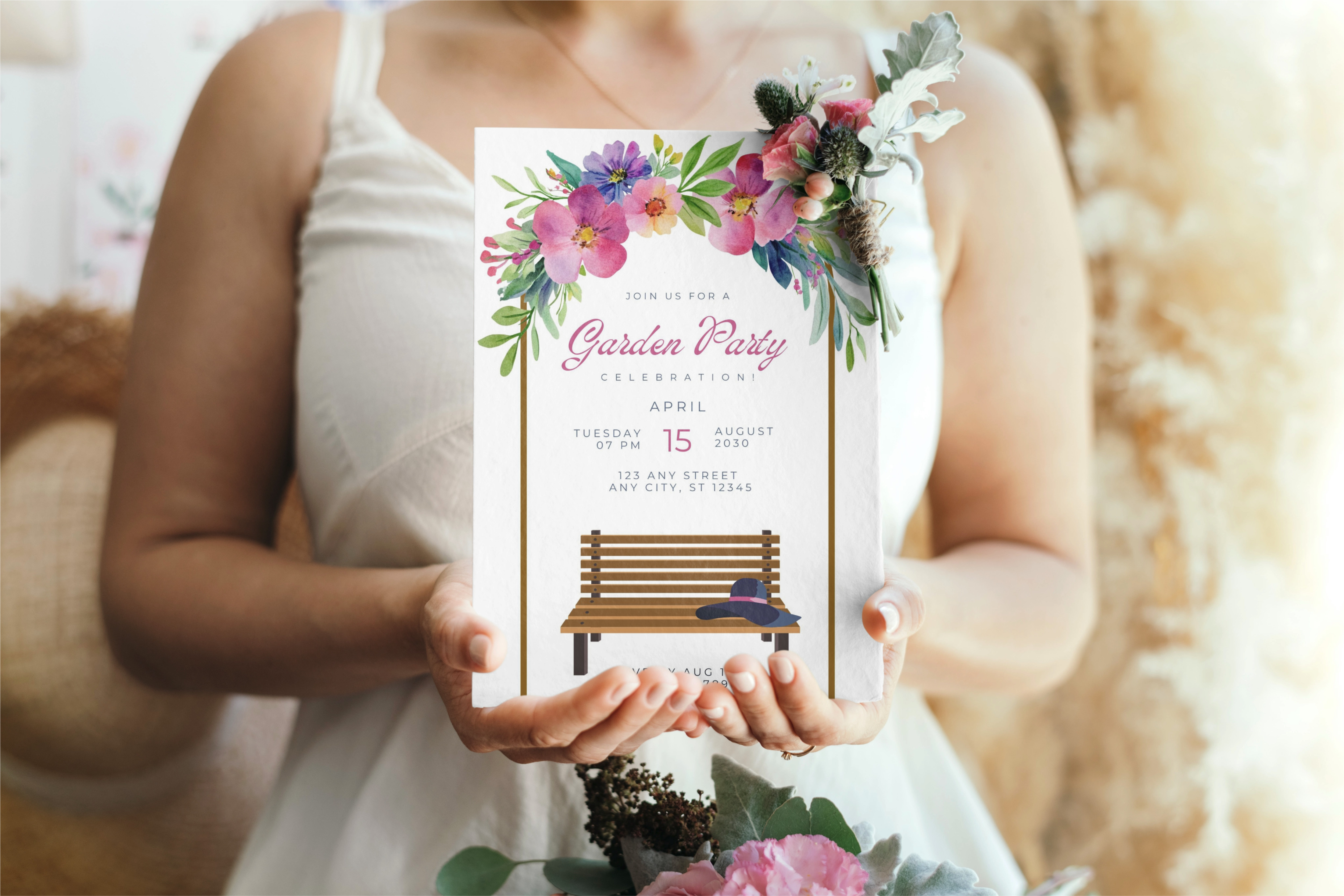 Floral Arch + Bench Garden Party Invite