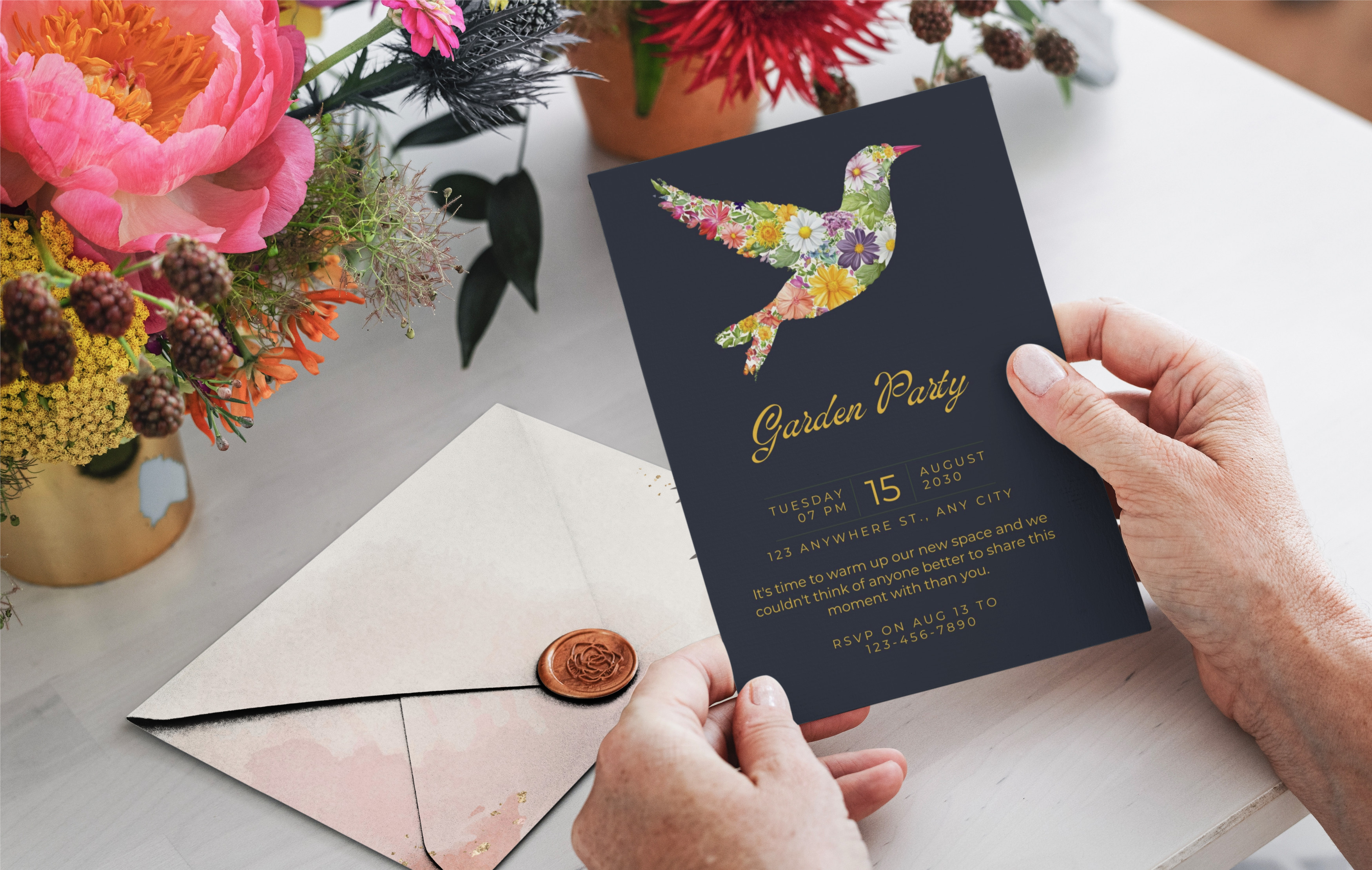 Floral Bird Garden Party Invite