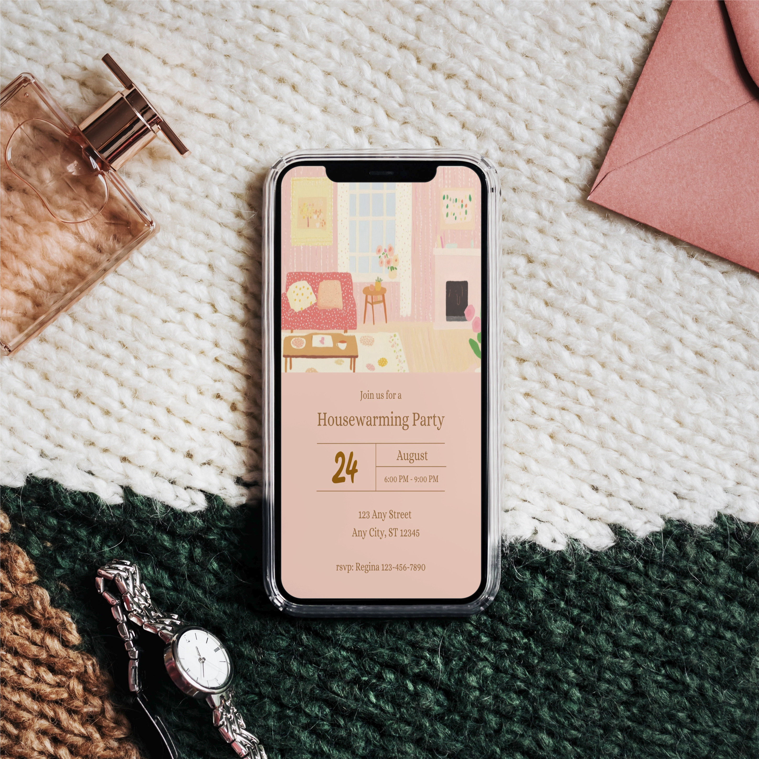 Pink Living Room Digital Invite