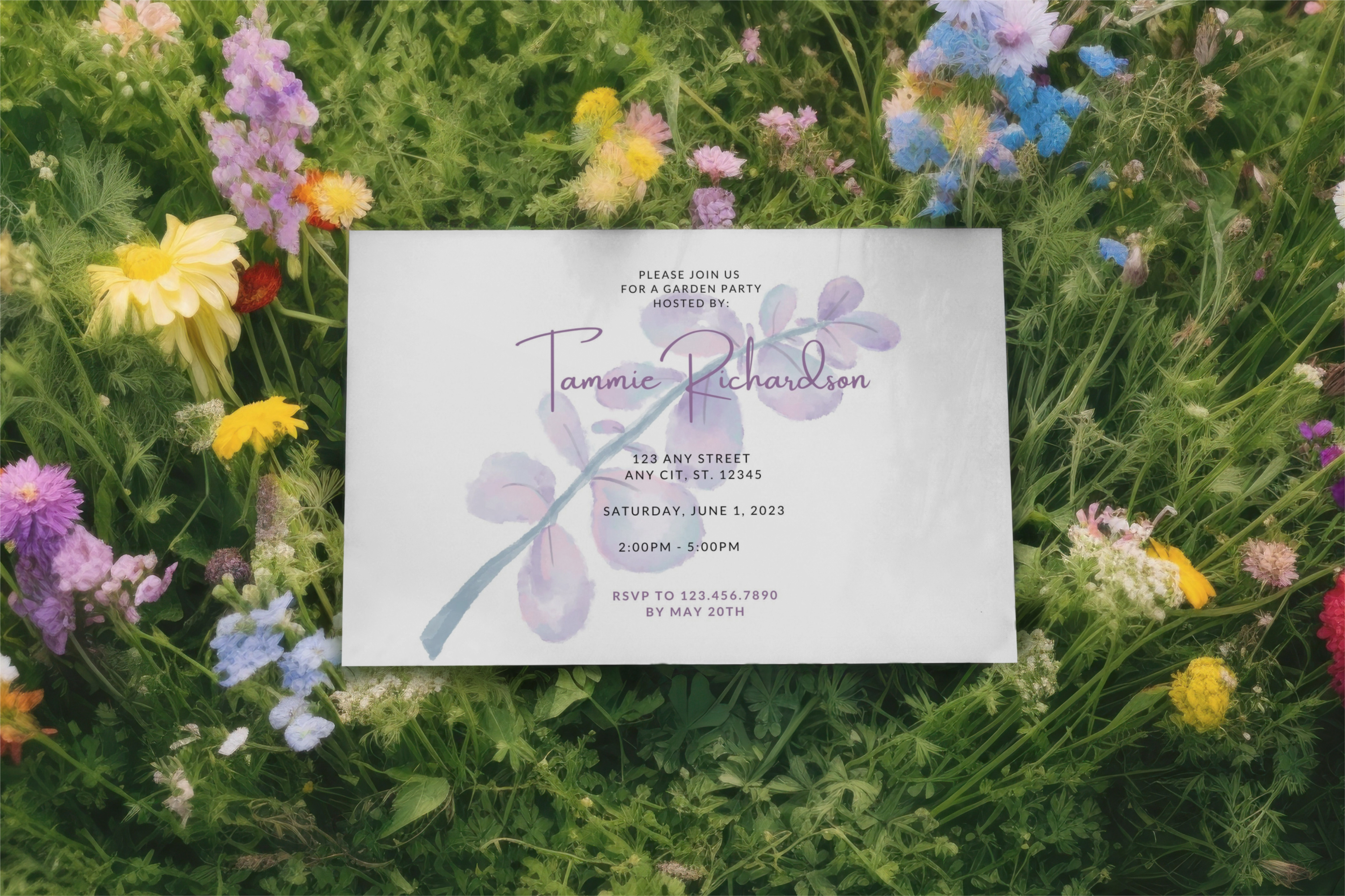 Lavender + Lilac Horizontal Garden Party Invite