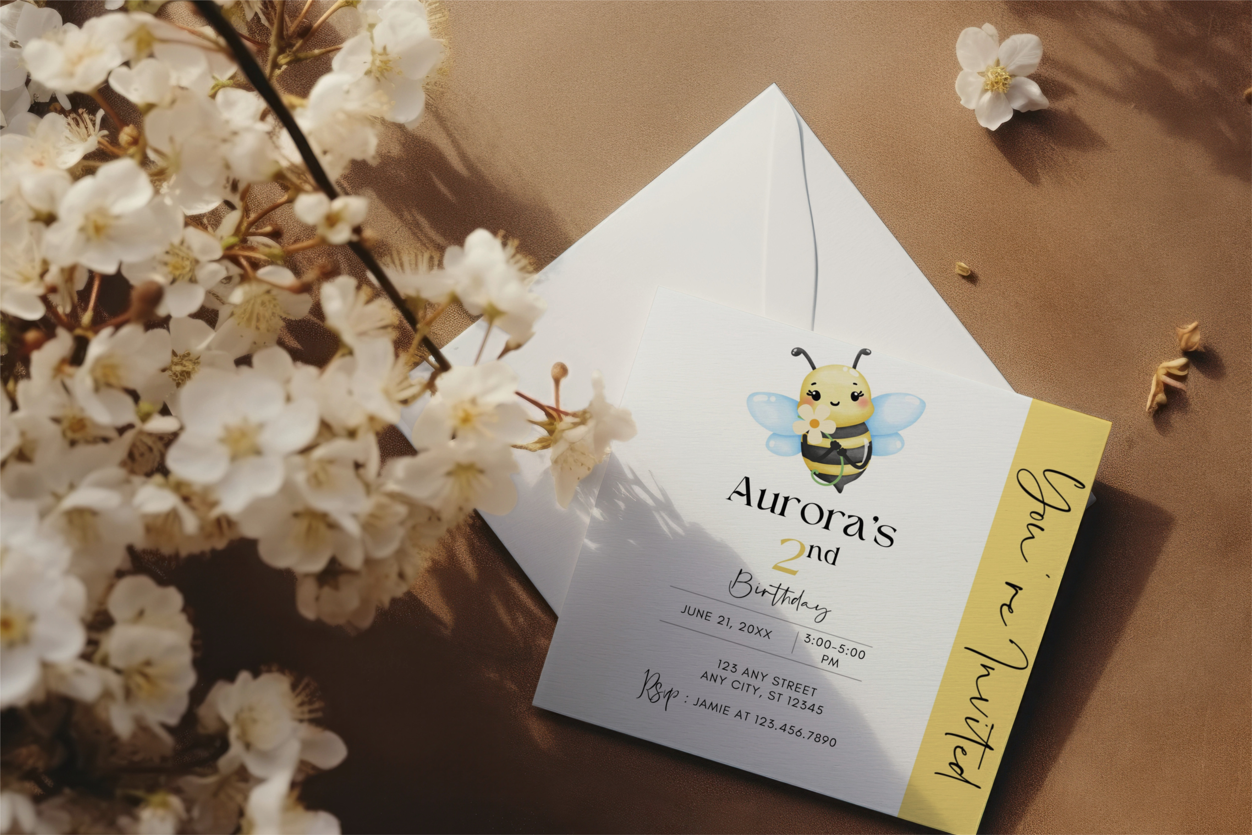 Whimsical Insects - Bumblebee Birthday Invite 02