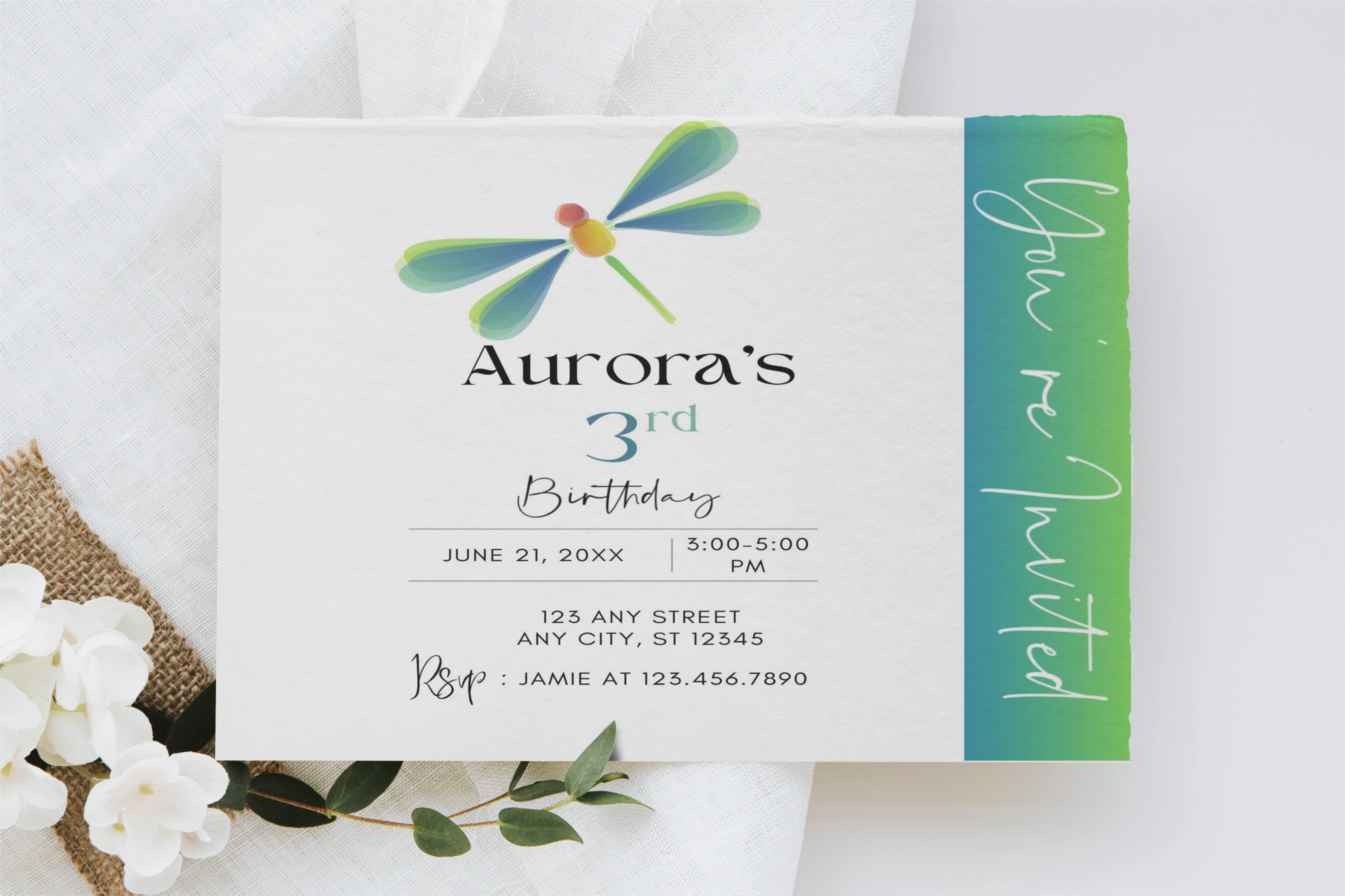 Whimsical Insects - Dragonfly Birthday Invite 03