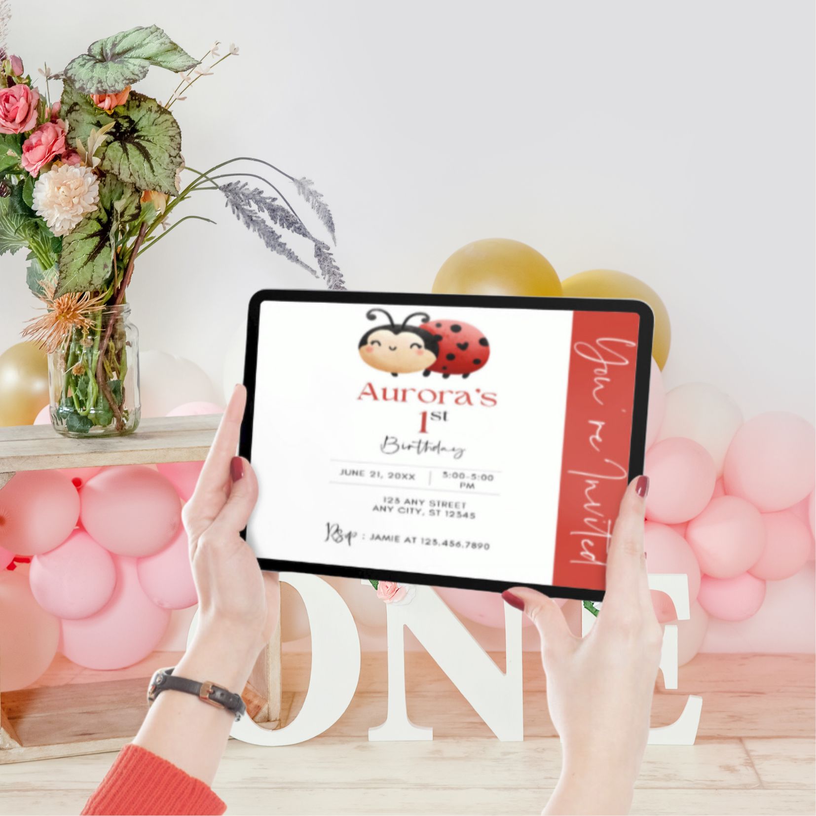 Whimsical Insects - Ladybug Birthday Invite 01