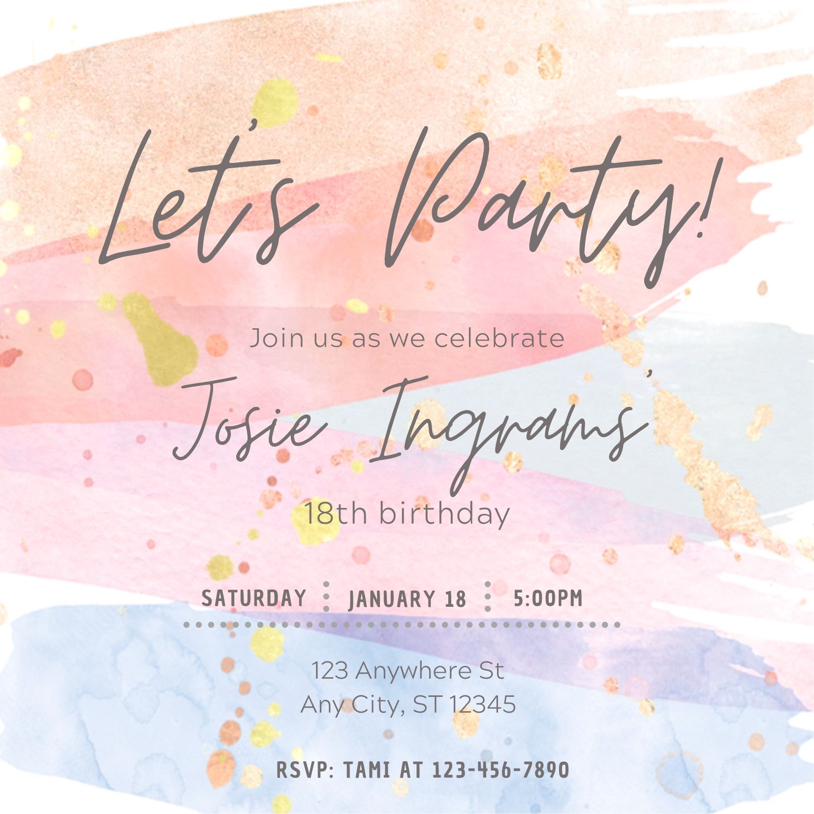 Let's Party Square Birthday Invite