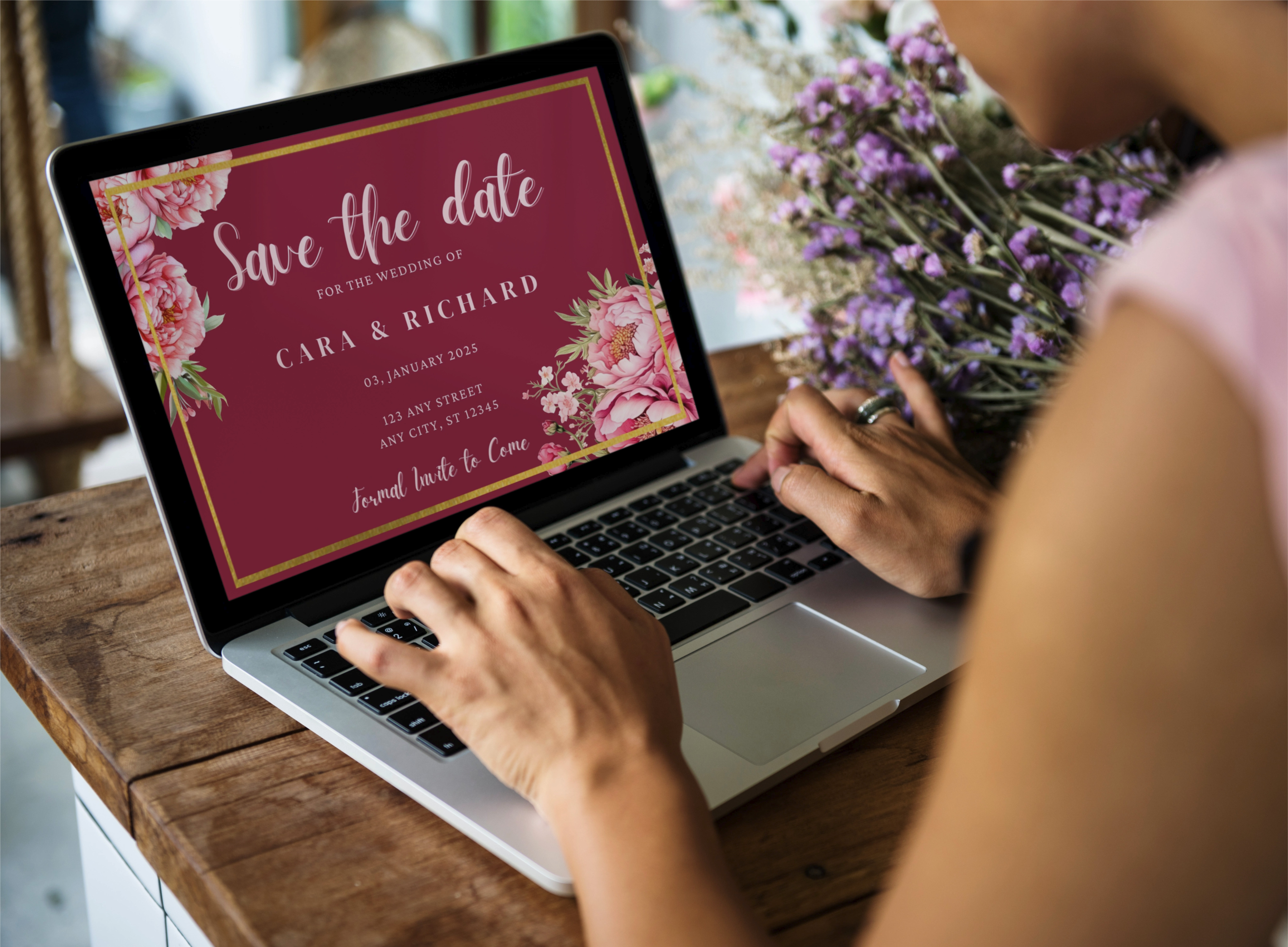 Save The Date Magenta Floral Digital Invite