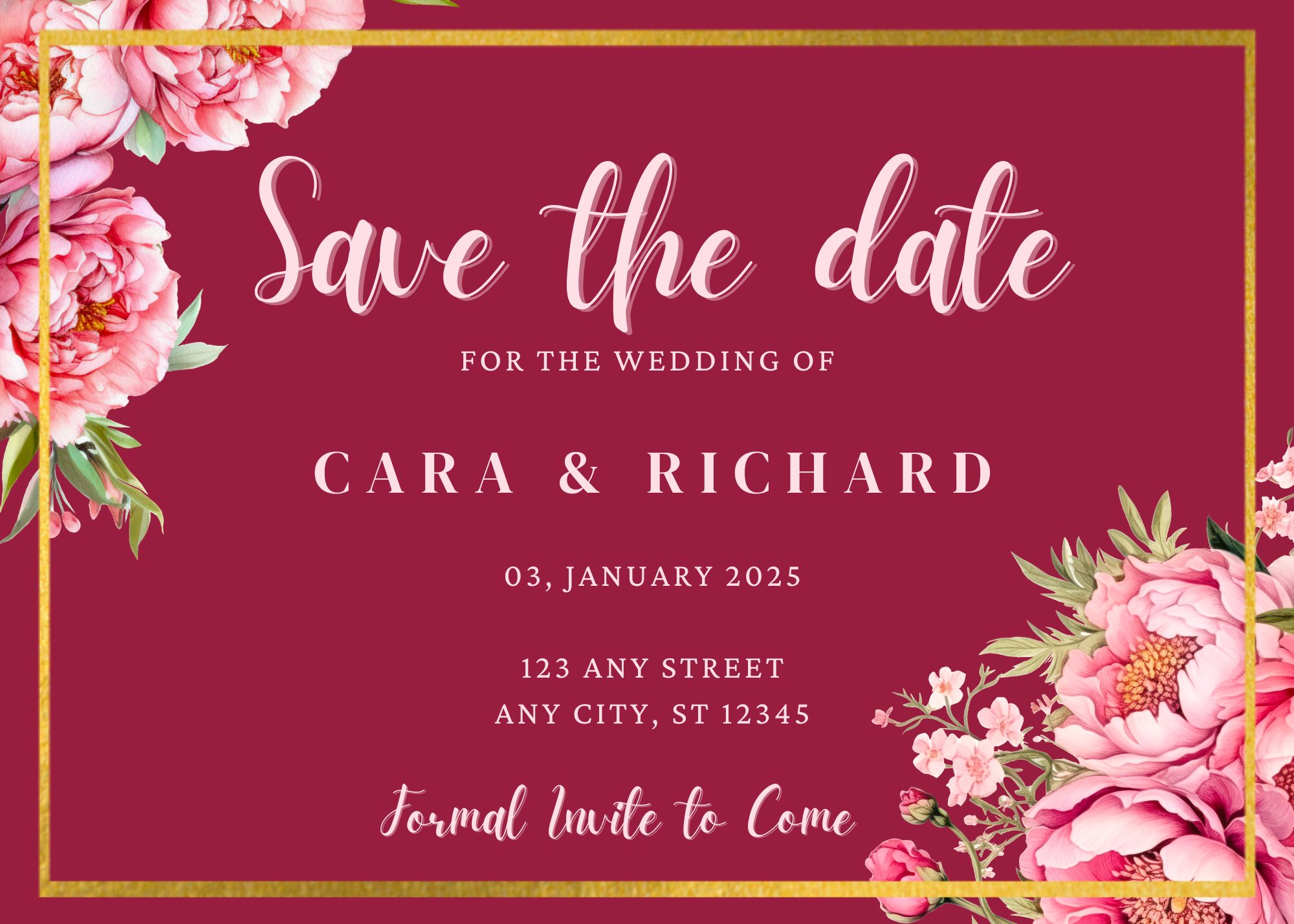Save The Date Magenta Floral Digital Invite