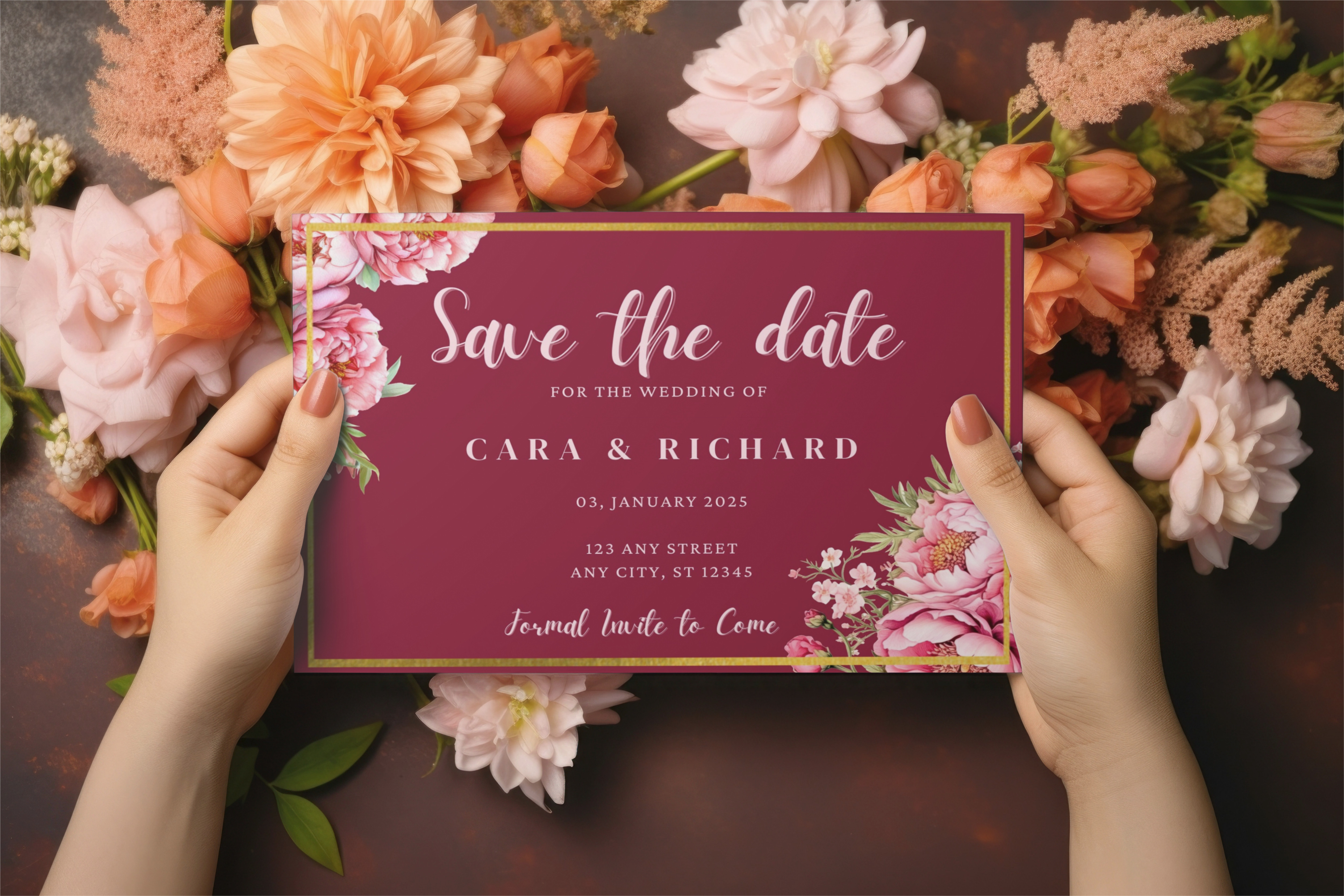 Save The Date Magenta Floral Digital Invite