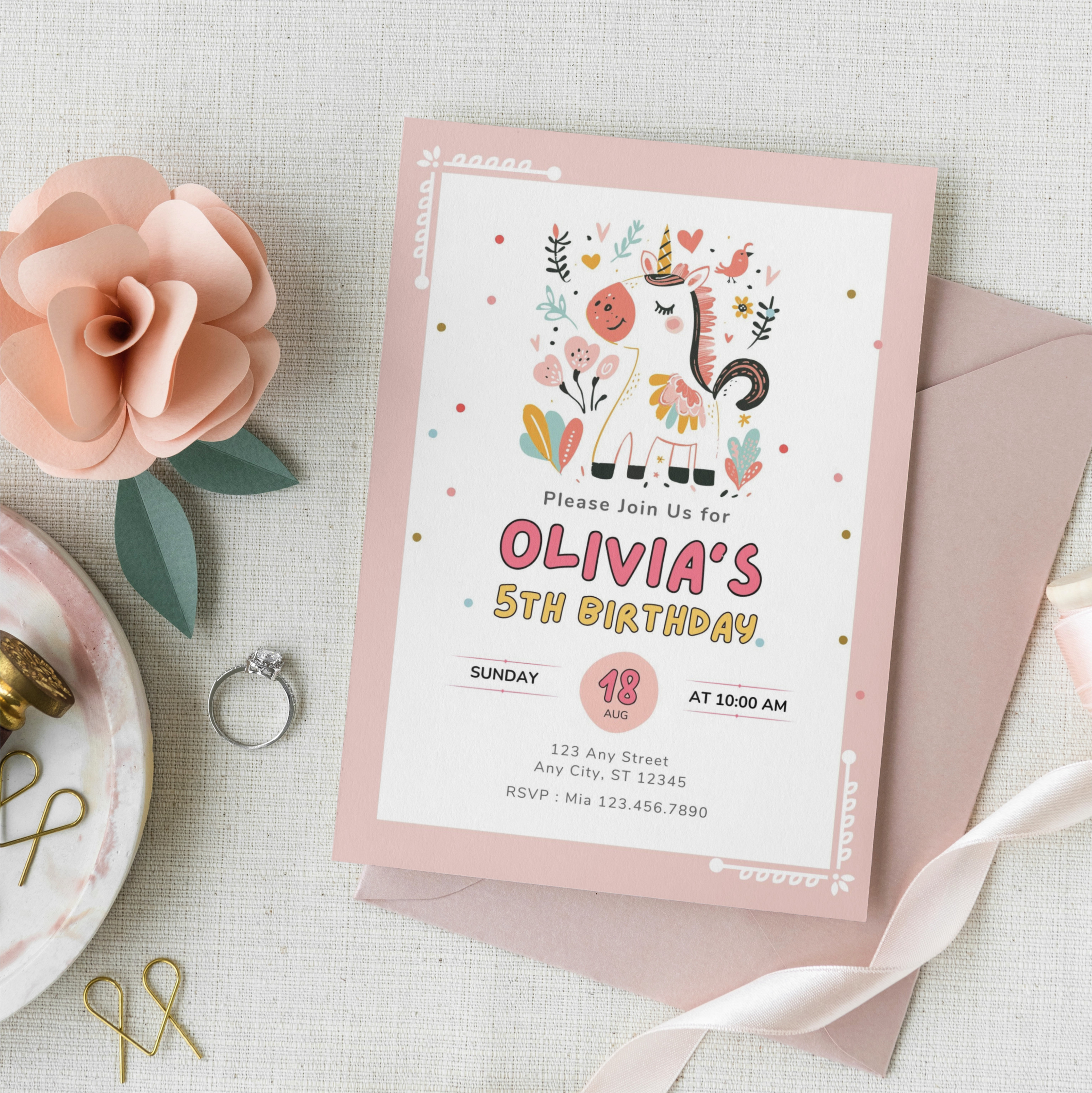 Girl Unicorn Birthday Invite 02