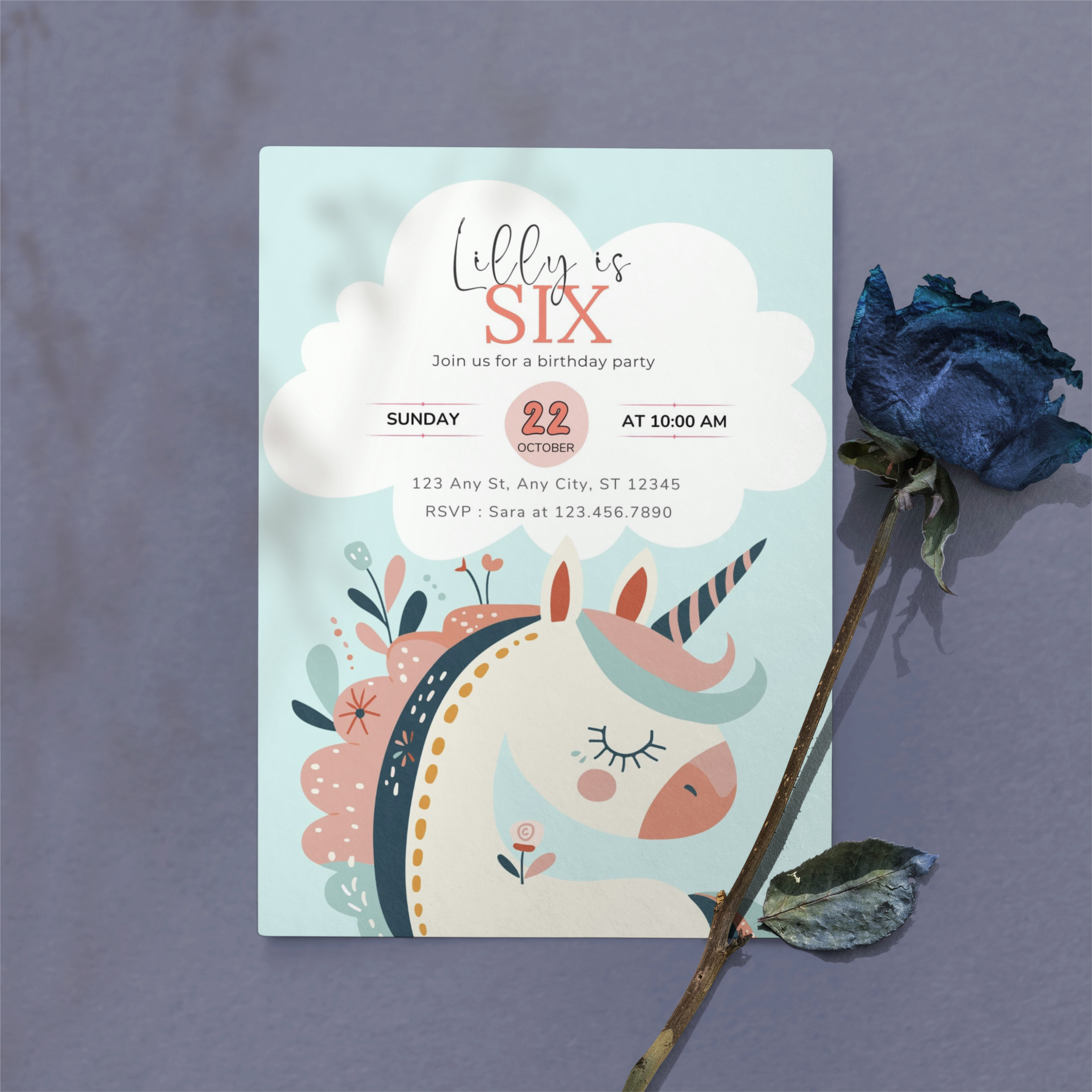 Girl Unicorn Birthday Invite 01