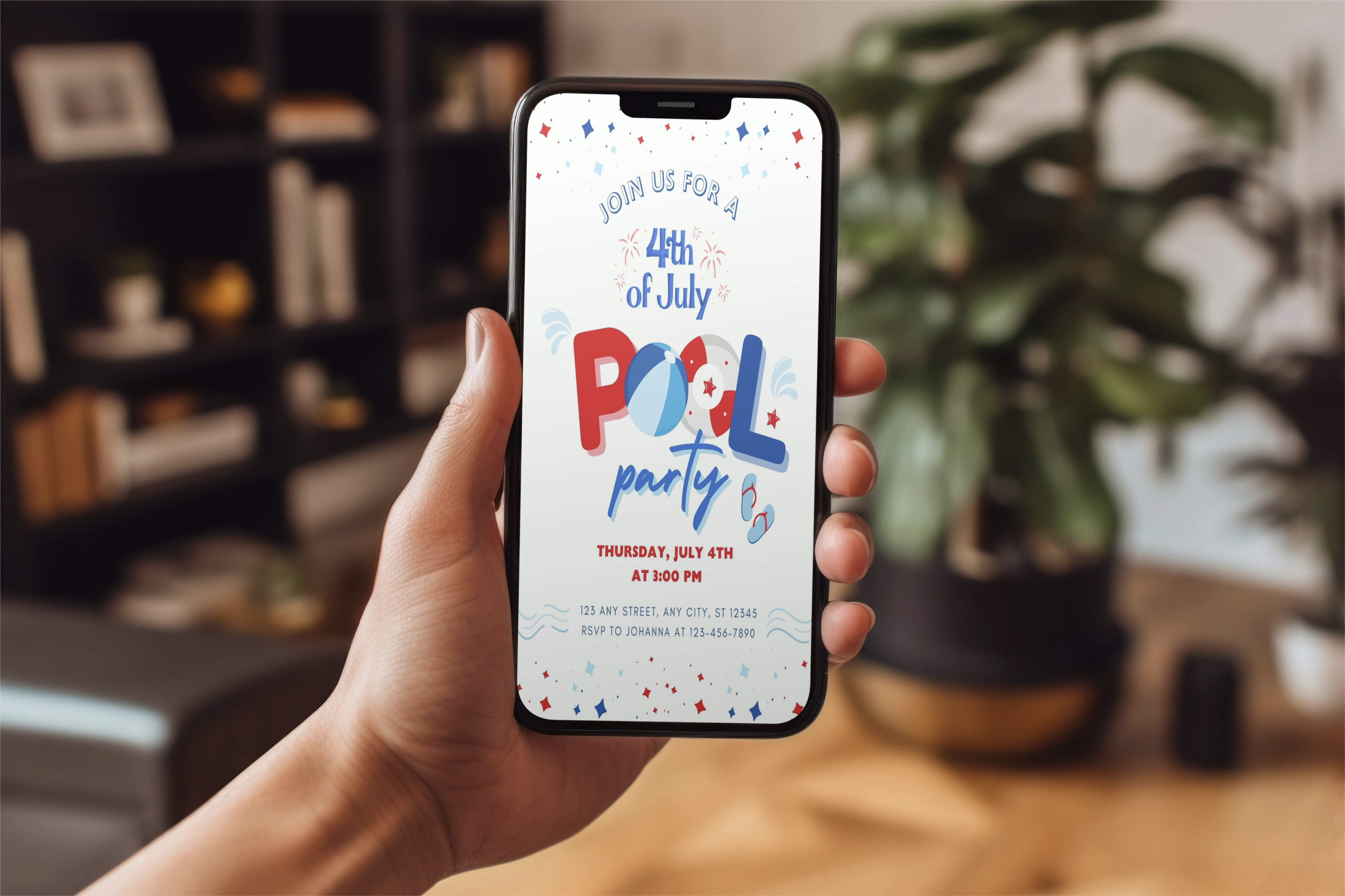 Fourth of July BBQ Pool Party Invite 02