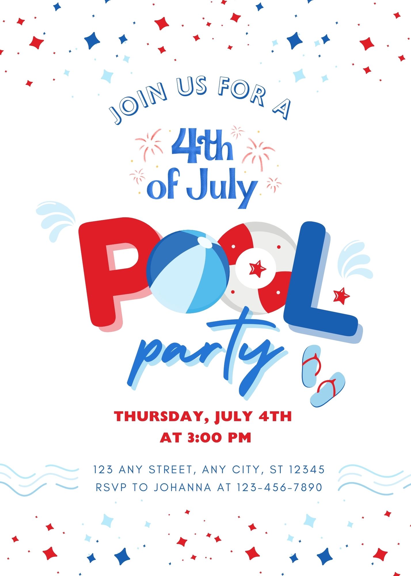 Fourth of July BBQ Pool Party Invite 02