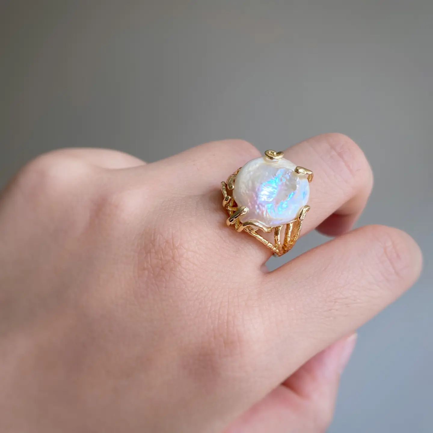 Chunky Pearl Ring, Minimalist Baroque Pearl Ring, Statement