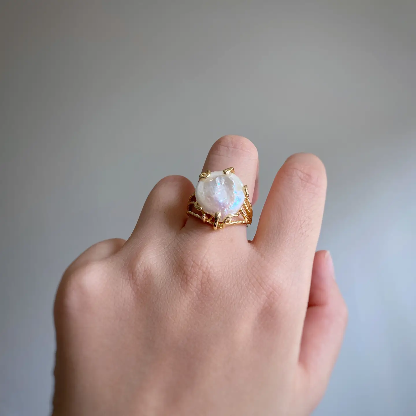 Chunky Pearl Ring, Minimalist Baroque Pearl Ring, Statement