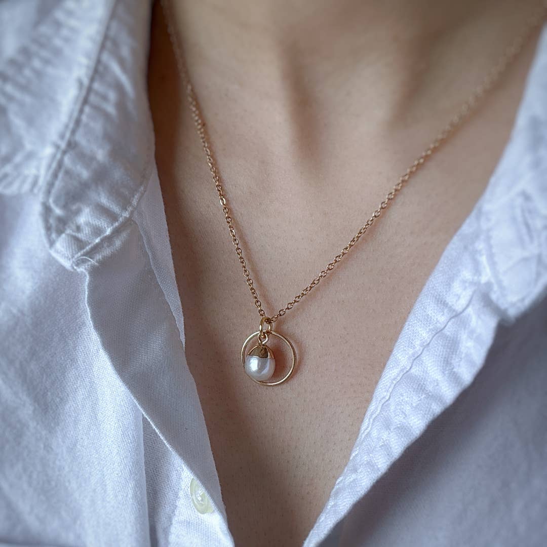 Ring Charm & Gold Dipped Pearl Necklace