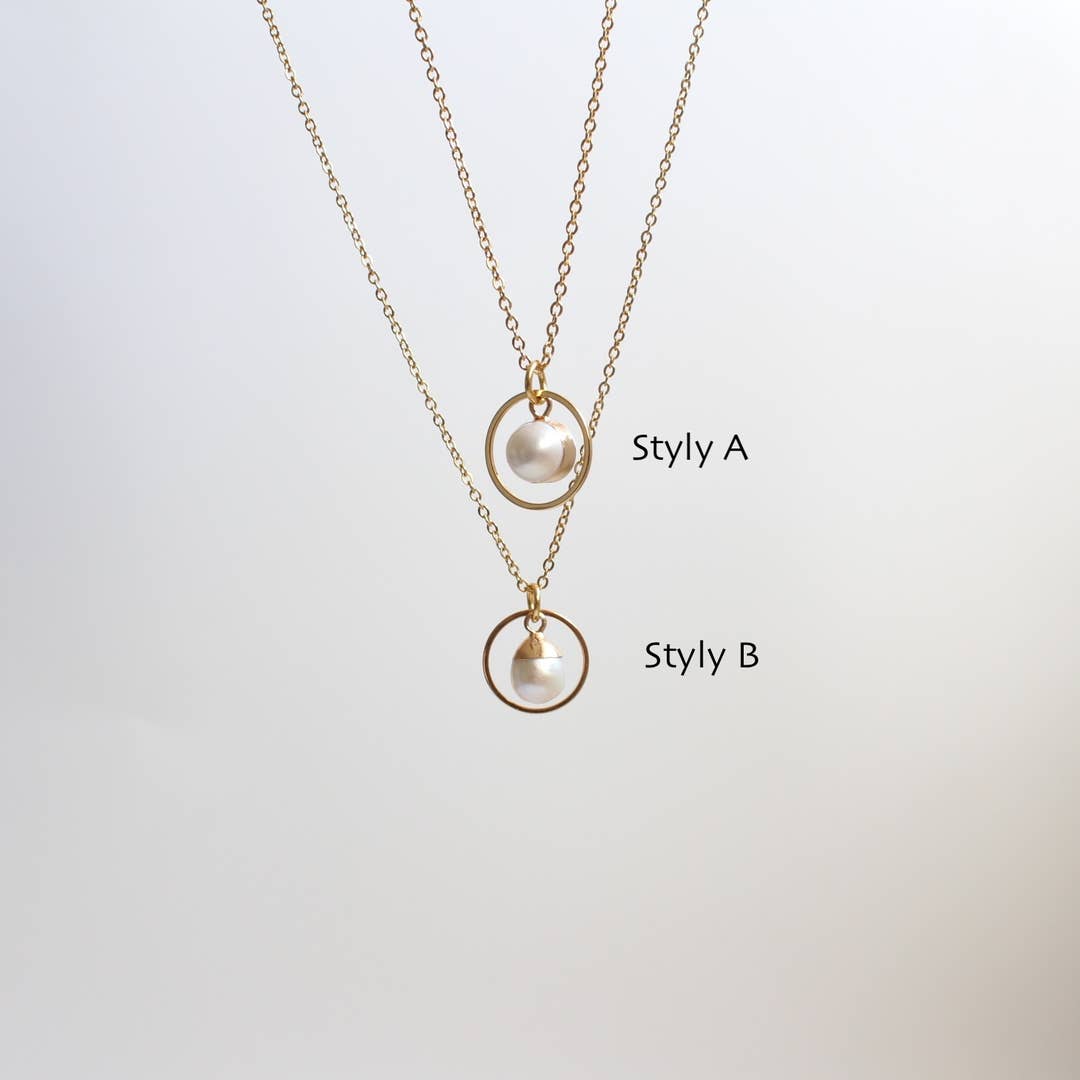 Ring Charm & Gold Dipped Pearl Necklace