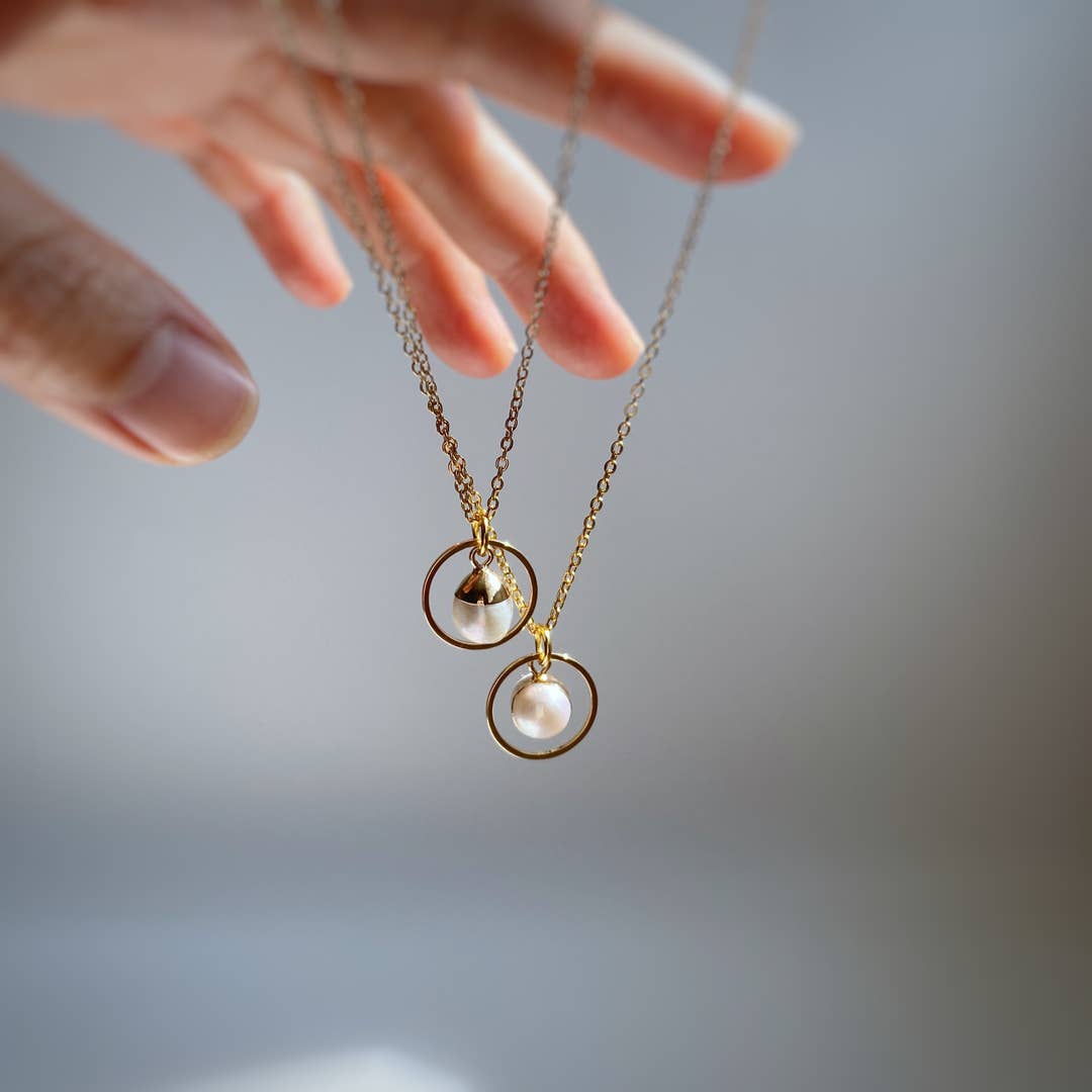 Ring Charm & Gold Dipped Pearl Necklace