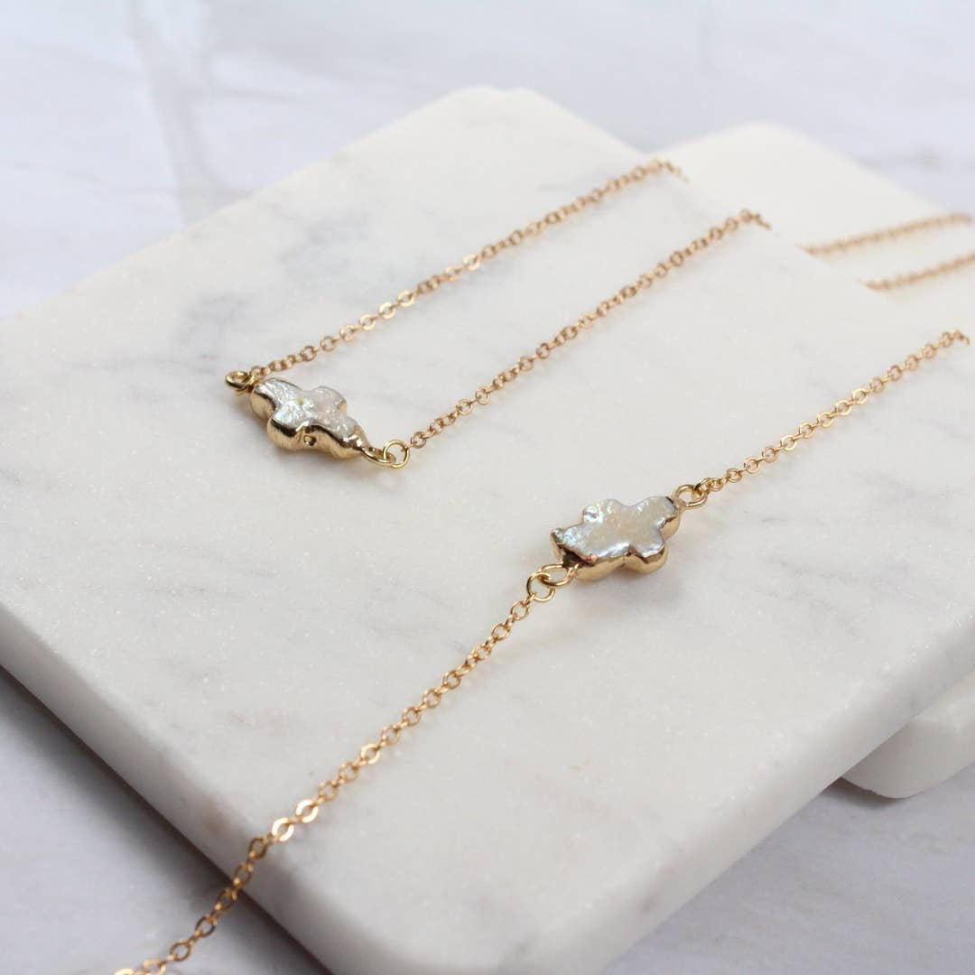 Customizable Gold Dipped Baroque Pearl Bracelet & Necklace