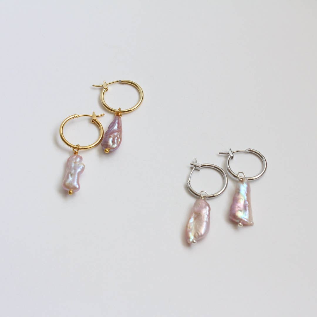 Pearl Long Earrings, Freshwater Biwa Pearl Danglers