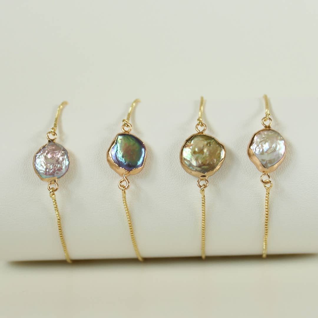Freshwater Coin Pearl Bracelet in Gold Dipped