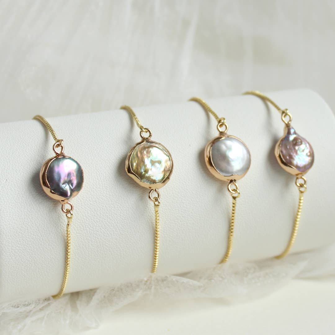 Freshwater Coin Pearl Bracelet in Gold Dipped