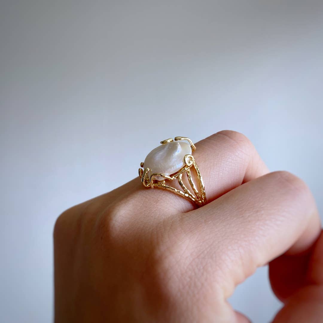 Organic Baroque Pearl Statement Ring