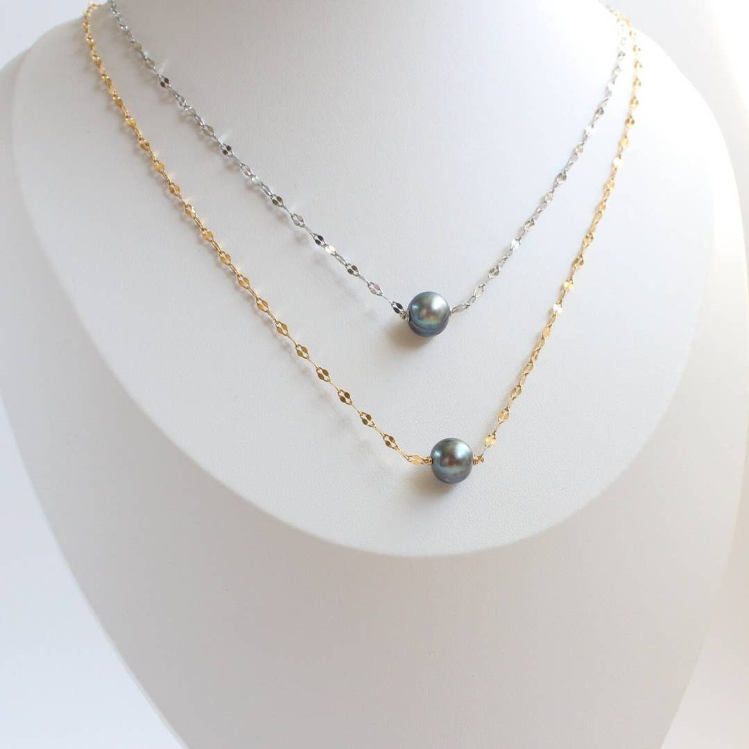 Floating Pearl Necklace | Dainty Minimalist Single Pearl