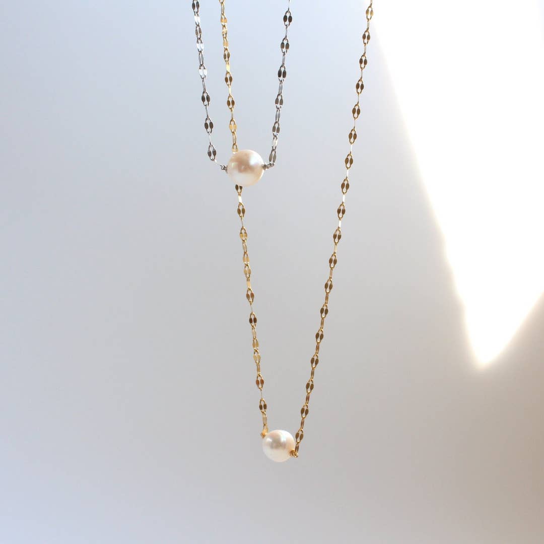 Floating Pearl Necklace | Dainty Minimalist Single Pearl