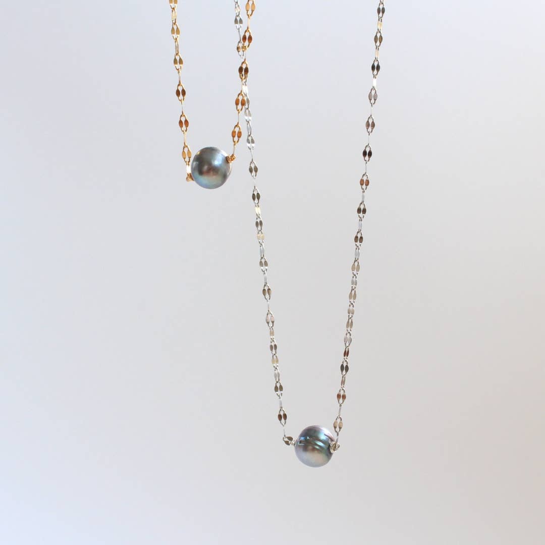 Floating Pearl Necklace | Dainty Minimalist Single Pearl