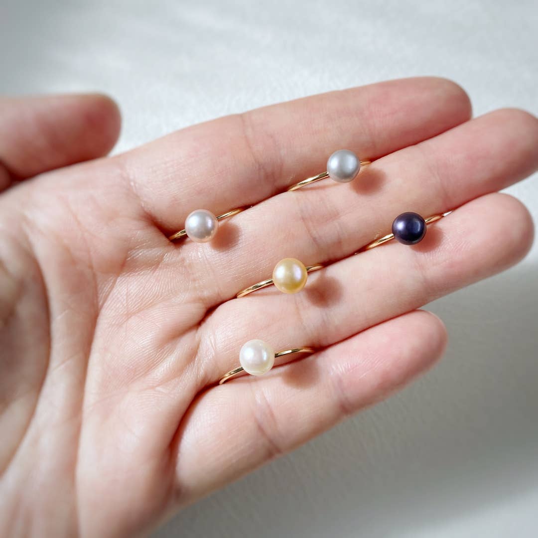 Freshwater Pearl Ring | Adjustable Minimalist Stacking Ring – Real Coin Pearl Jewelry Handmade