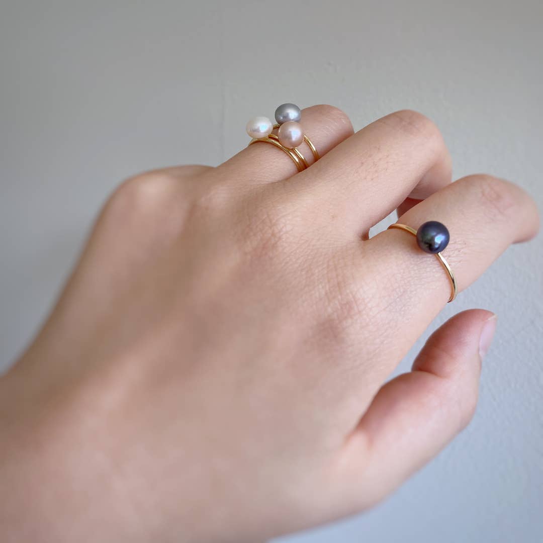 Freshwater Pearl Ring | Adjustable Minimalist Stacking Ring – Real Coin Pearl Jewelry Handmade