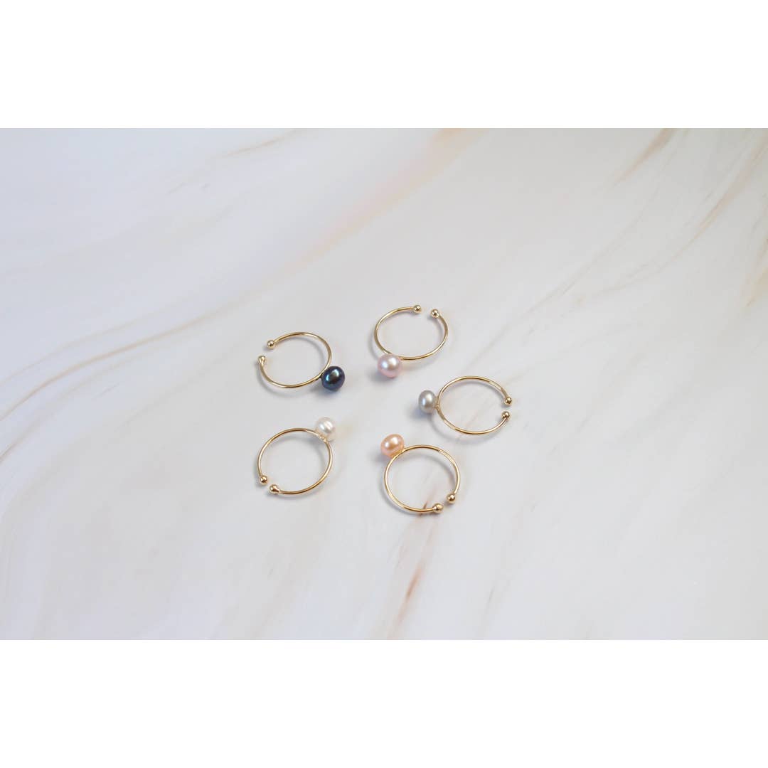 Freshwater Pearl Ring | Adjustable Minimalist Stacking Ring – Real Coin Pearl Jewelry Handmade
