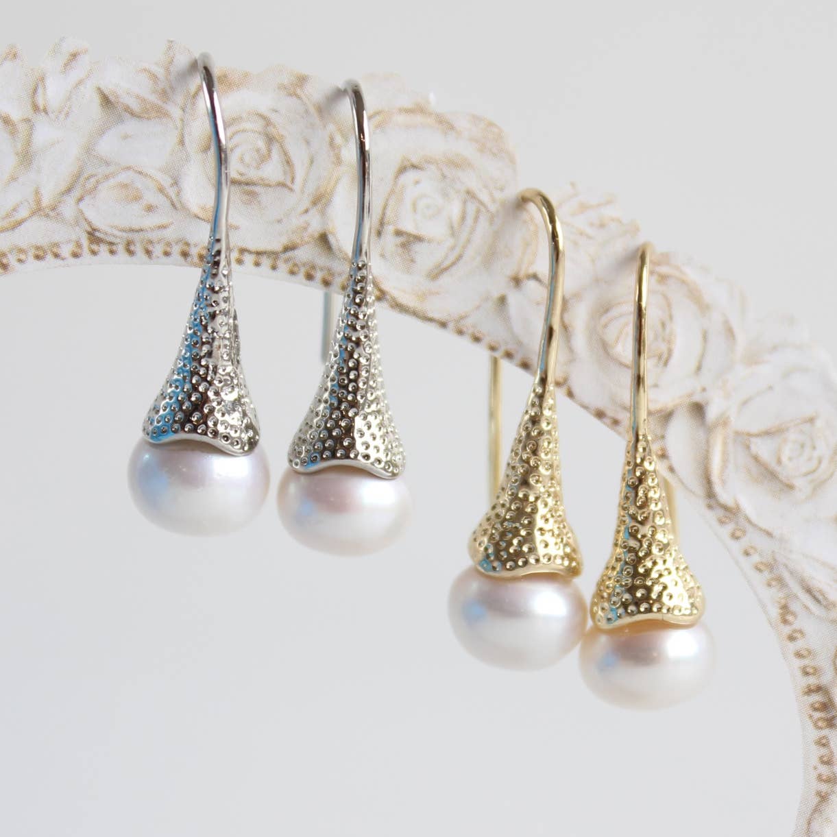 Handmade Freshwater Pearl Long Earrings – Gold-Plated Oval Dangle Earrings for Brides & Everyday Elegance