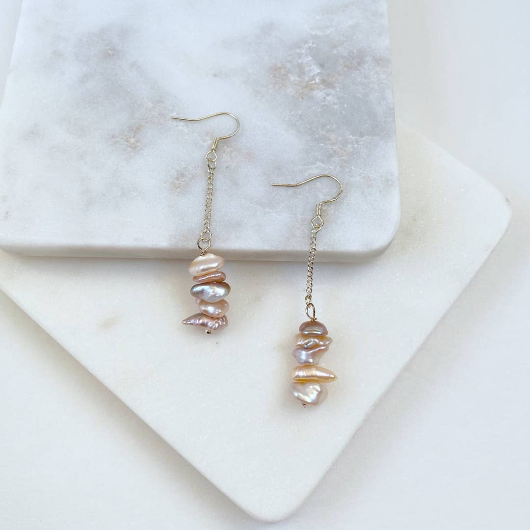 Handmade Keshi Pearl Dangle Earrings – Sterling Silver Baroque Pearl Drops