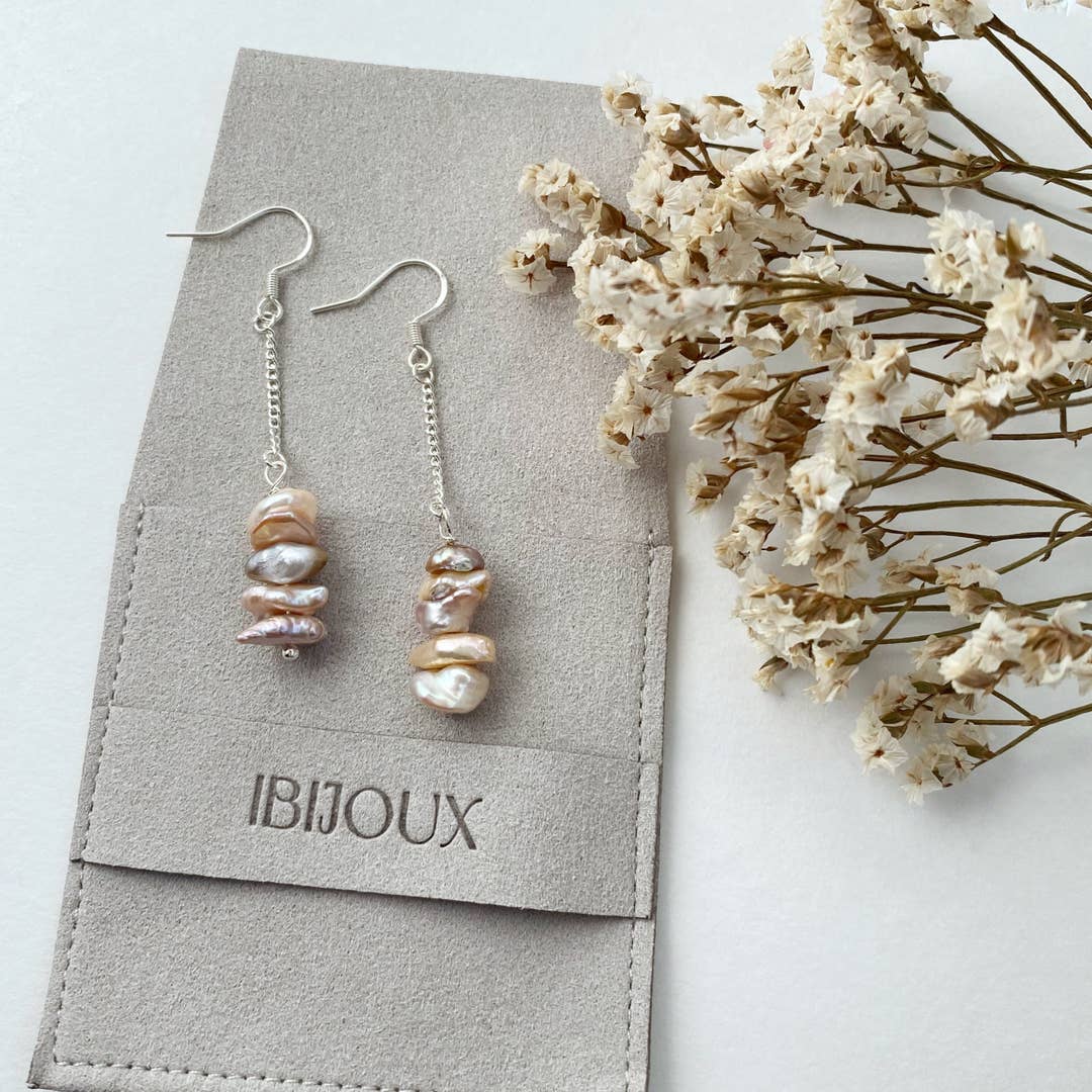 Handmade Keshi Pearl Dangle Earrings – Sterling Silver Baroque Pearl Drops