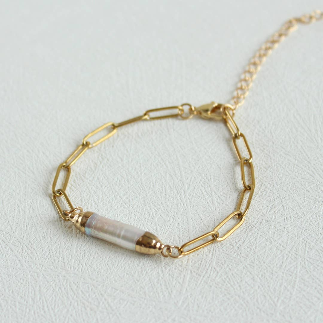 Handmade Baroque Pearl Bracelet – Gold-Plated Chunky Chain with Freshwater Pearl