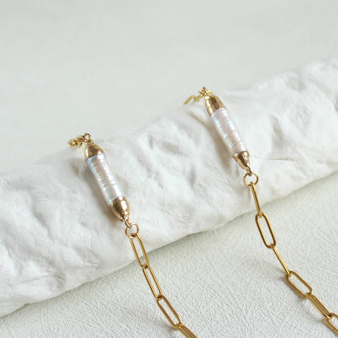 Handmade Baroque Pearl Bracelet – Gold-Plated Chunky Chain with Freshwater Pearl