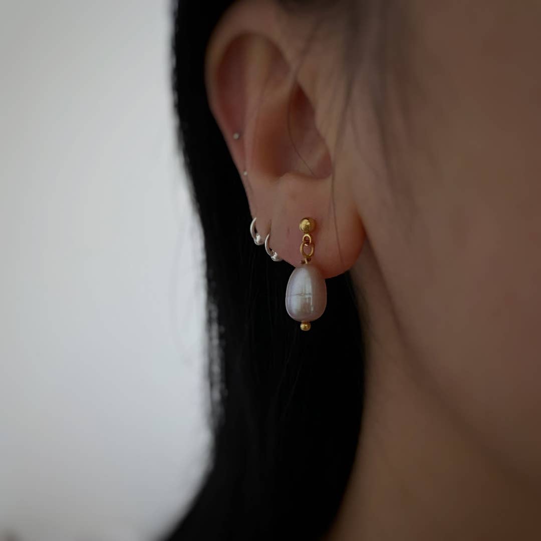 Gold Teardrop Pearl Earrings | Minimal 18K Gold-Plated Freshwater Pearl Studs