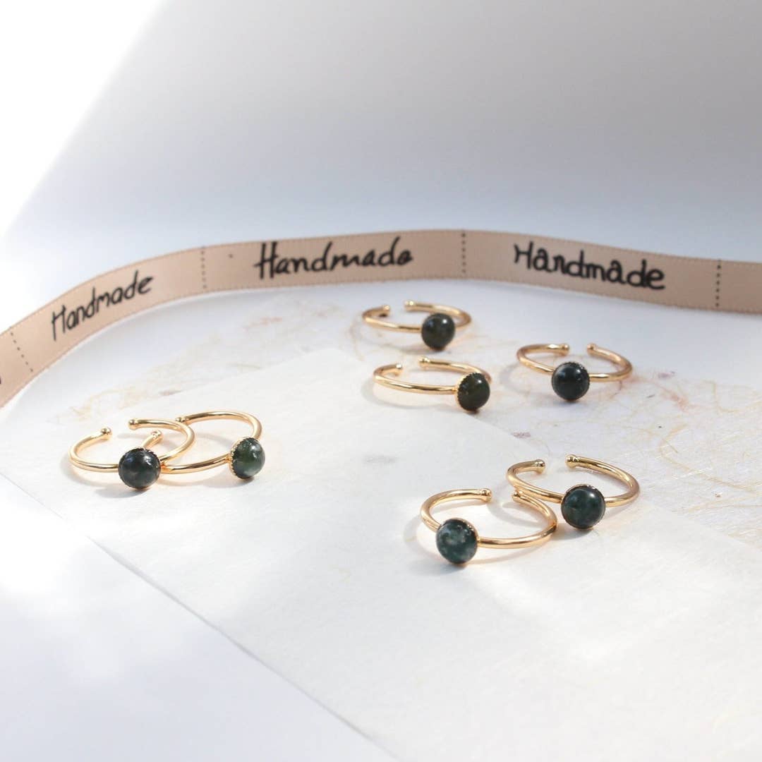 Indian Agate Ring Gold Plated | Adjustable Minimalist Gemstone Band