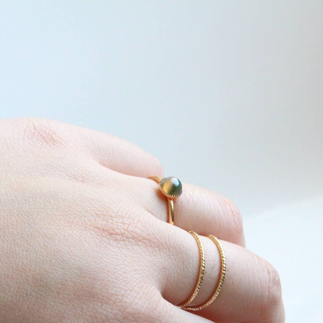 Indian Agate Ring Gold Plated | Adjustable Minimalist Gemstone Band