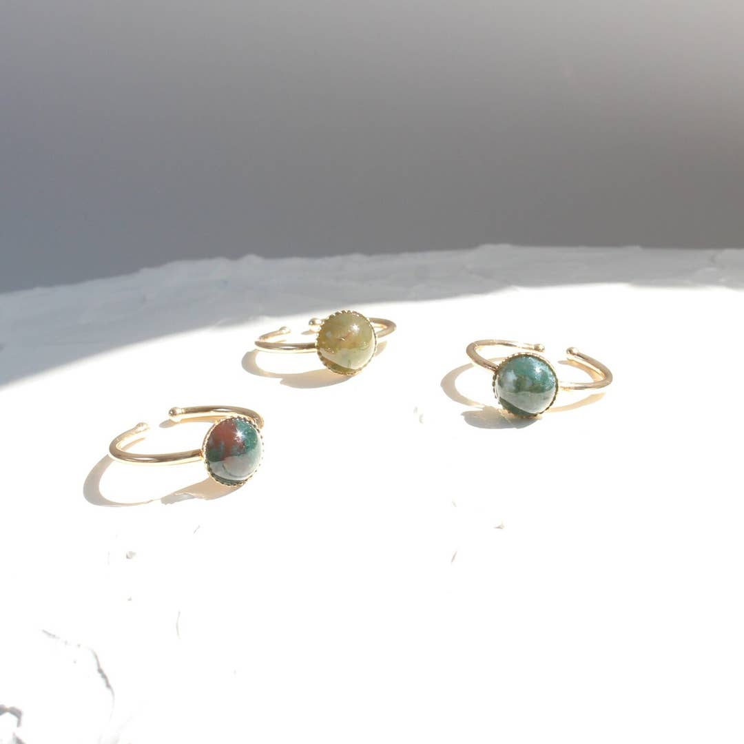 Indian Agate Ring Gold Plated | Adjustable Minimalist Gemstone Band