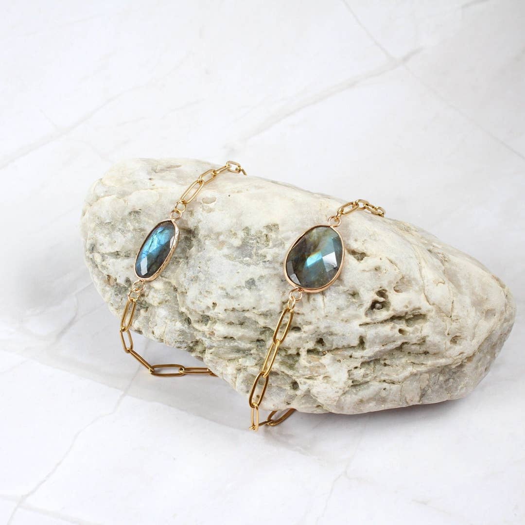 Minimalist Labradorite Crystal Bracelet | Dainty Natural Gemstone Beads