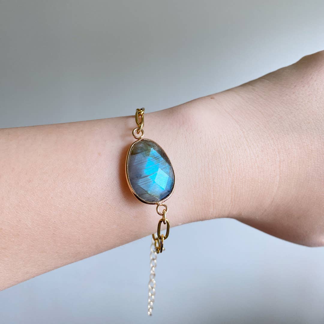 Minimalist Labradorite Crystal Bracelet | Dainty Natural Gemstone Beads