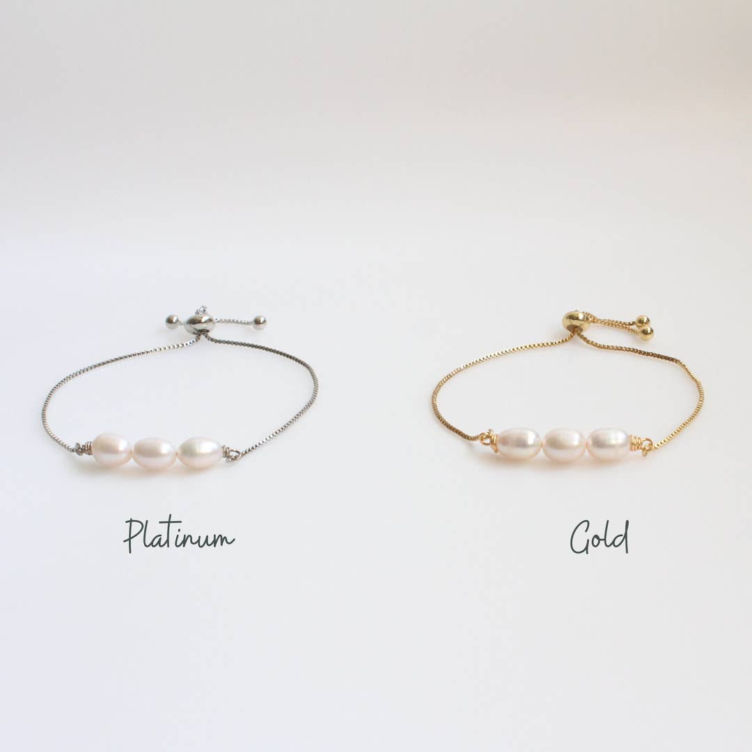 Authentic Freshwater Pearl Bracelet – Adjustable Gold & Platinum Finish