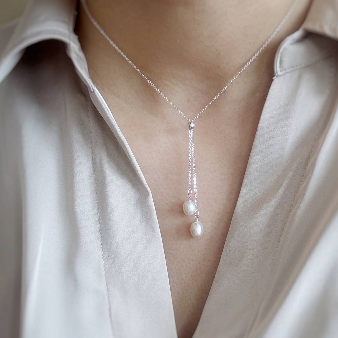 Authentic Freshwater Pearl Drop Necklace with Sterling Silver Chain