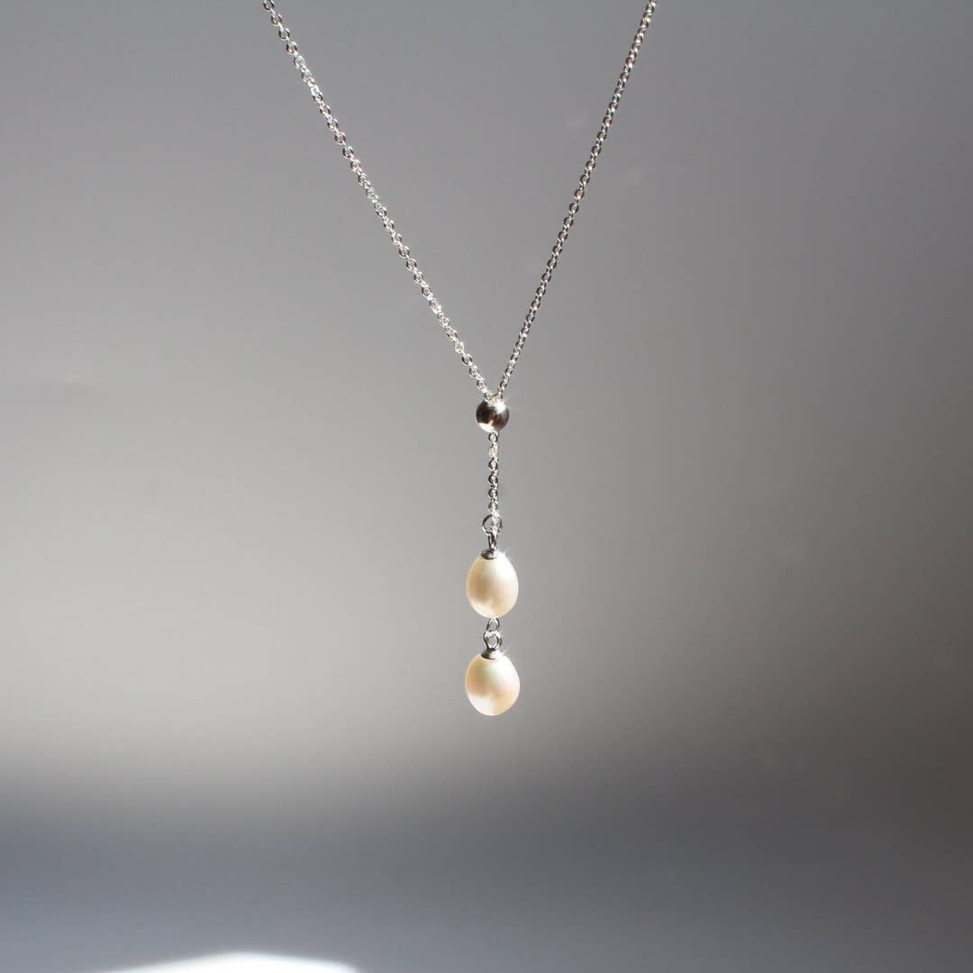 Authentic Freshwater Pearl Drop Necklace with Sterling Silver Chain