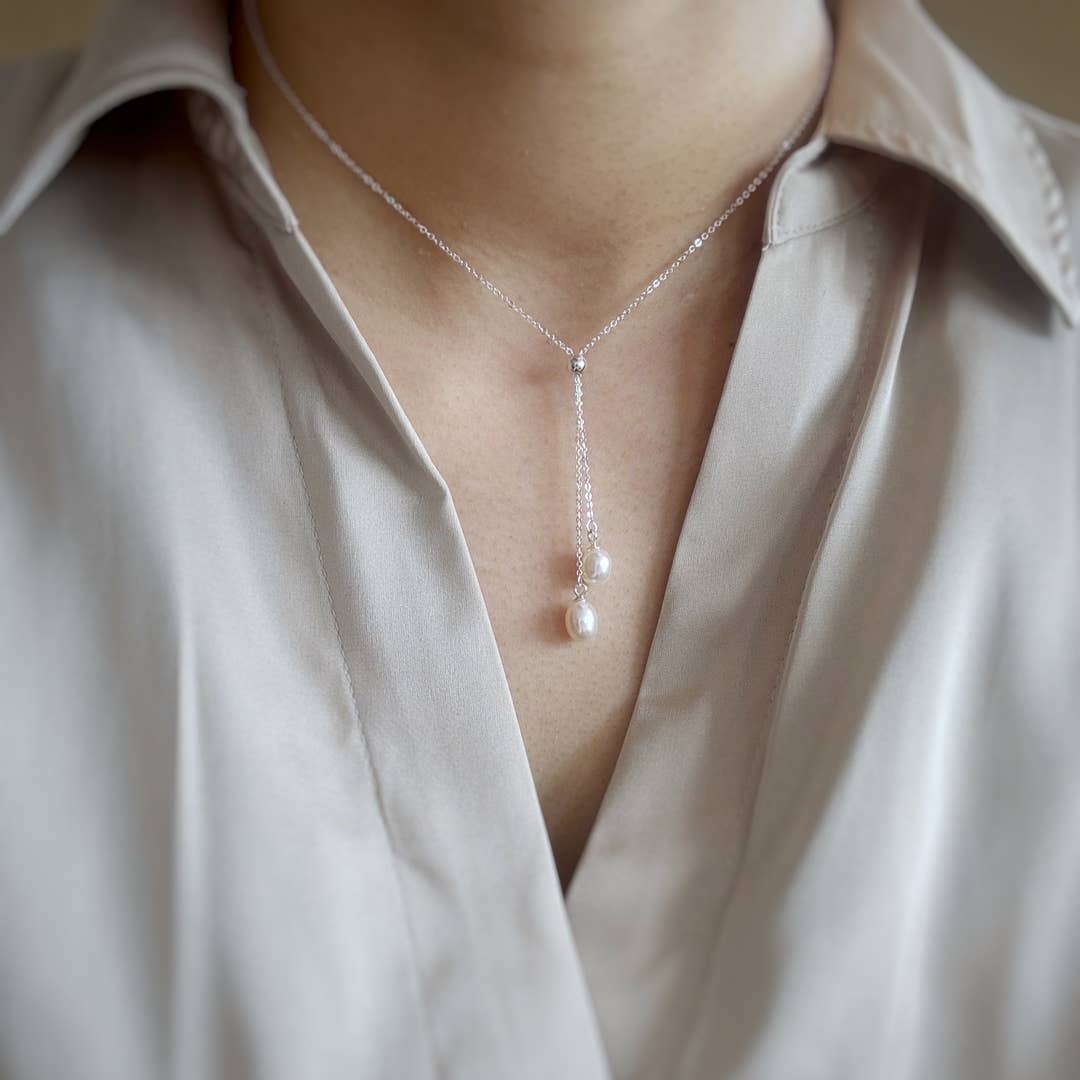 Authentic Freshwater Pearl Drop Necklace with Sterling Silver Chain