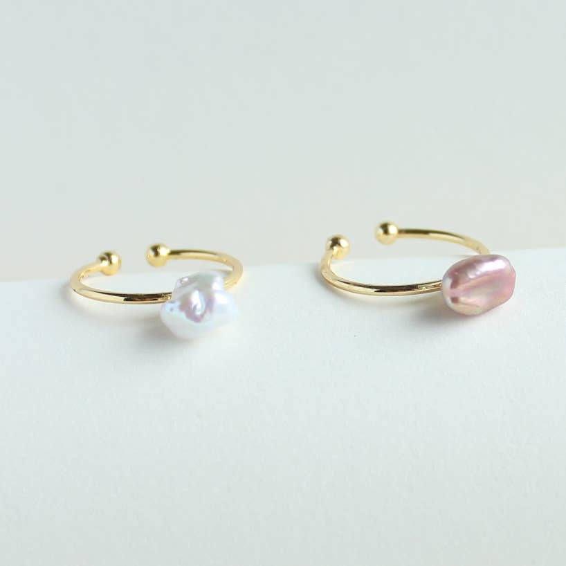 Rainbow Baroque Pearl Ring – Adjustable Thin Gold & Silver Band