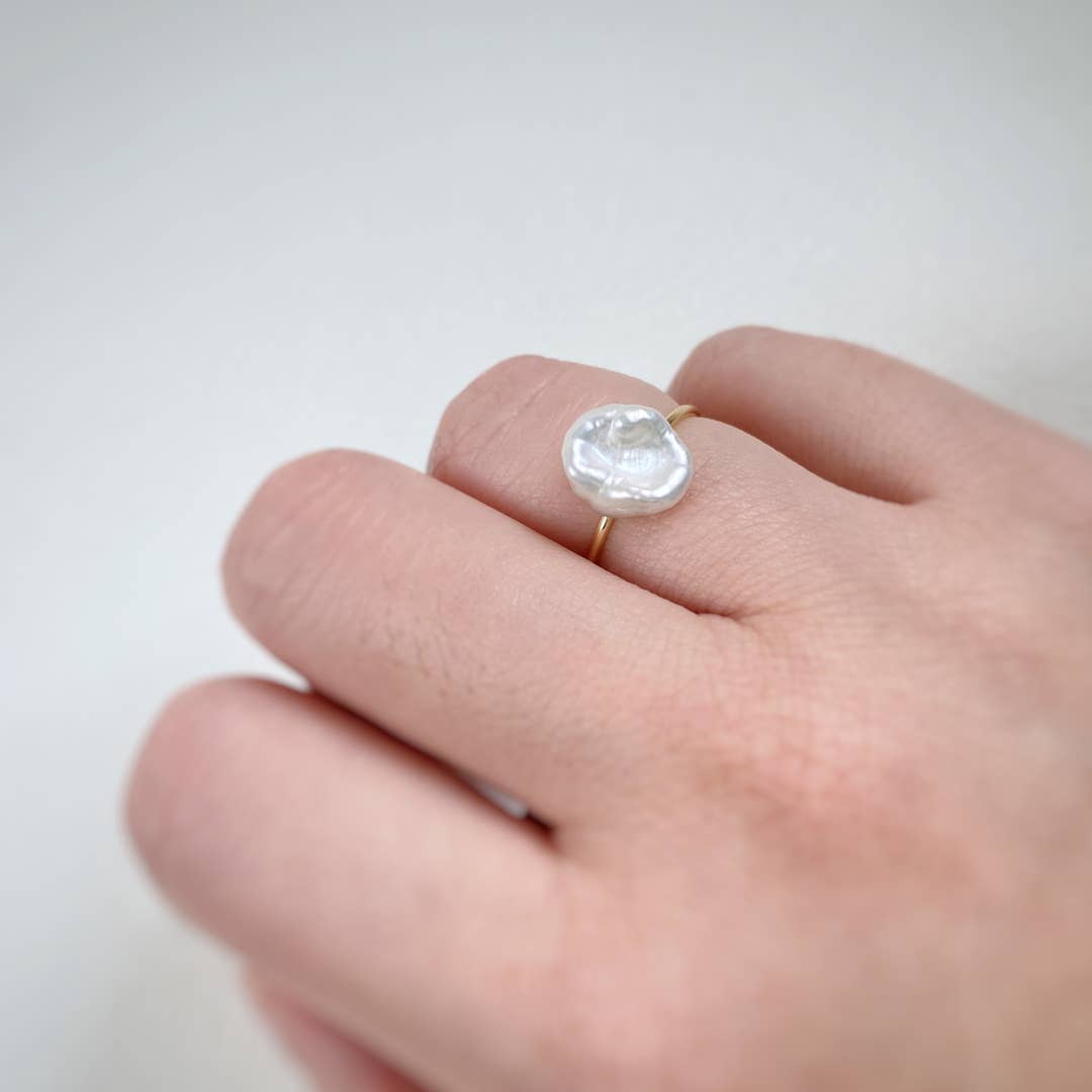 Rainbow Baroque Pearl Ring – Adjustable Thin Gold & Silver Band
