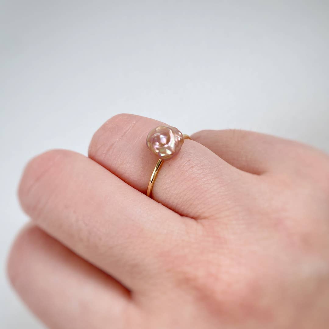 Rainbow Baroque Pearl Ring – Adjustable Thin Gold & Silver Band